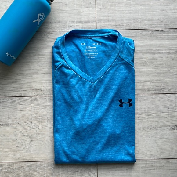 Under Armour Other - Under Armour Tech Tee Mens -Blue Heathered Athletic Breathable V-Neck Shirt